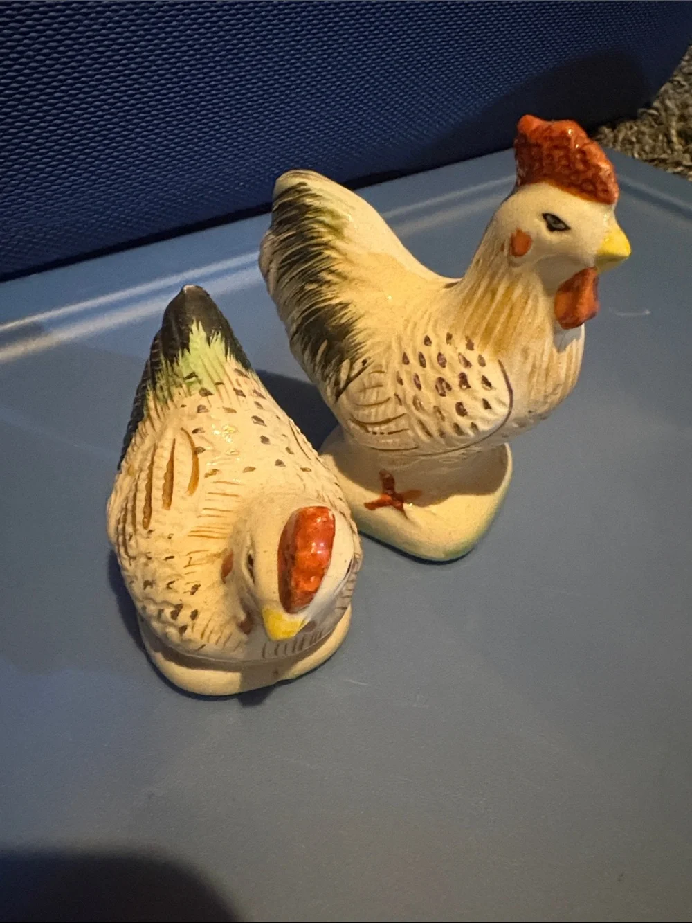 Vintage Ceramic Hen Salt and Pepper Shakers - White & Cream